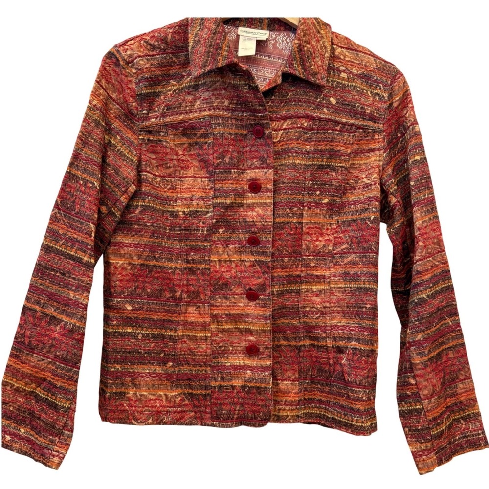 Coldwater Creek Women's Jacket Textured‎ Print Button Front Long Sleeve Multi M